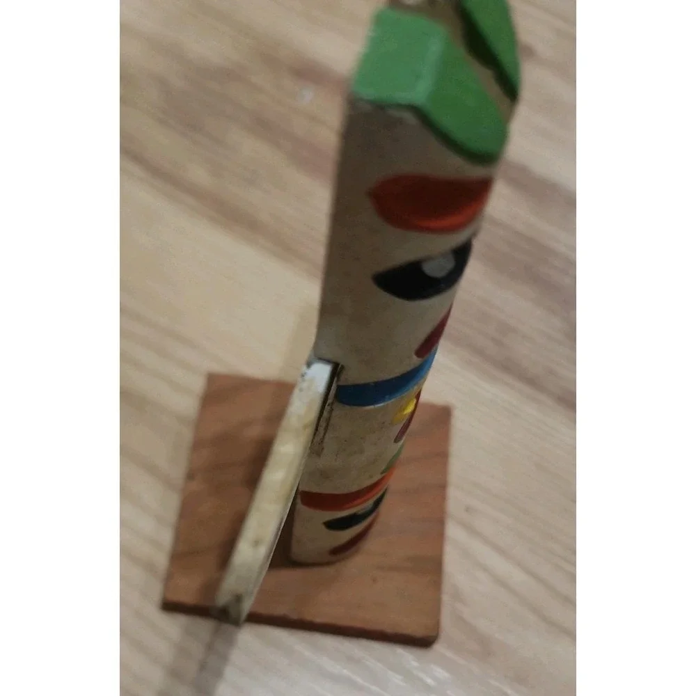 4 Authentic Native American INDIAN HAND DECORATED Wood Totem Pole Carved Figures